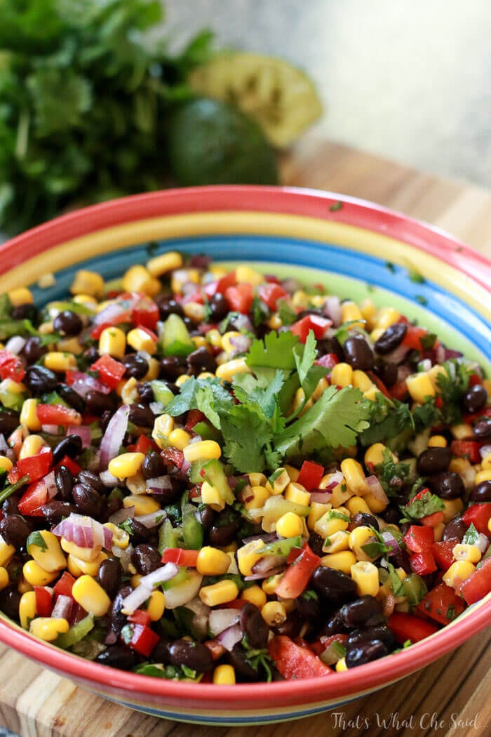 Bowl of non-tomato based salsa - Corn & Black bean Salas