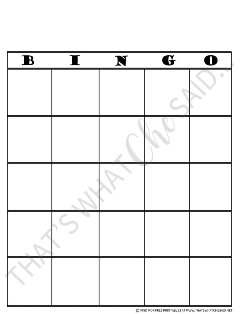 Print off your Free Bingo Board Template