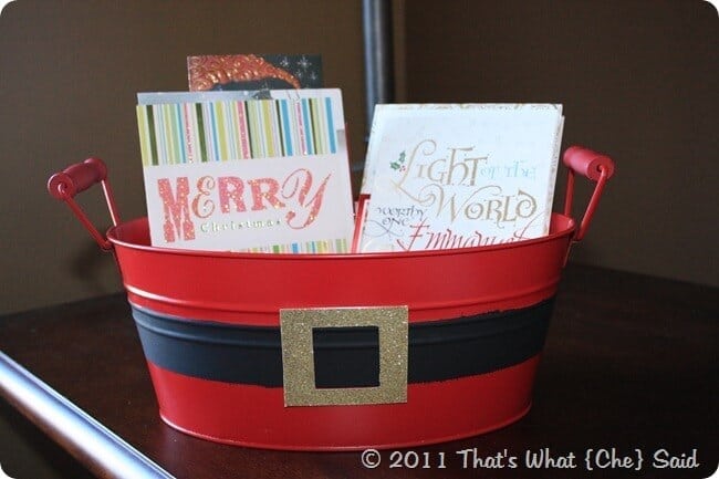 Santa Bin holding Holiday Cards