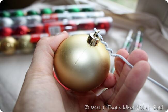 Threading Ornaments onto Wire Wreath Form