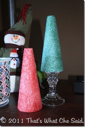 Christmas Decoration- Glitter Styrofoam Cone Christmas Trees  #HandmadeHoliday14 - Keeping it Simple