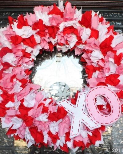 Easy Valentine's Day Wreath Using Scraps of Fabric.