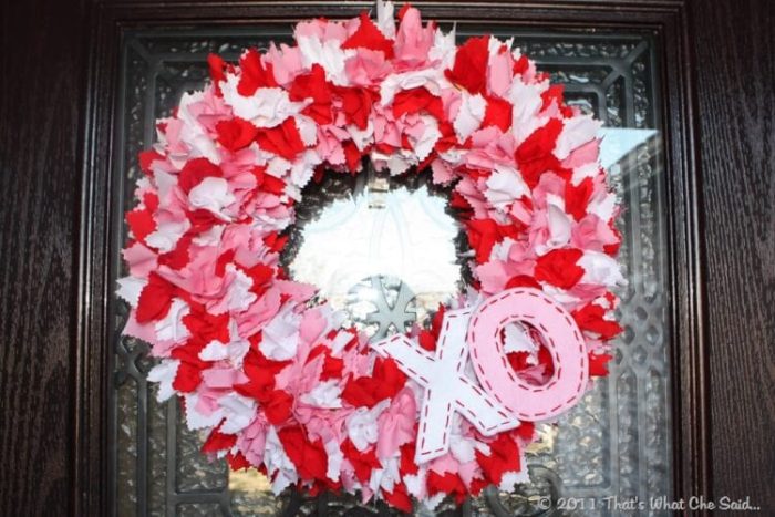 Easy Valentine's Day Wreath Using Scraps of Fabric.