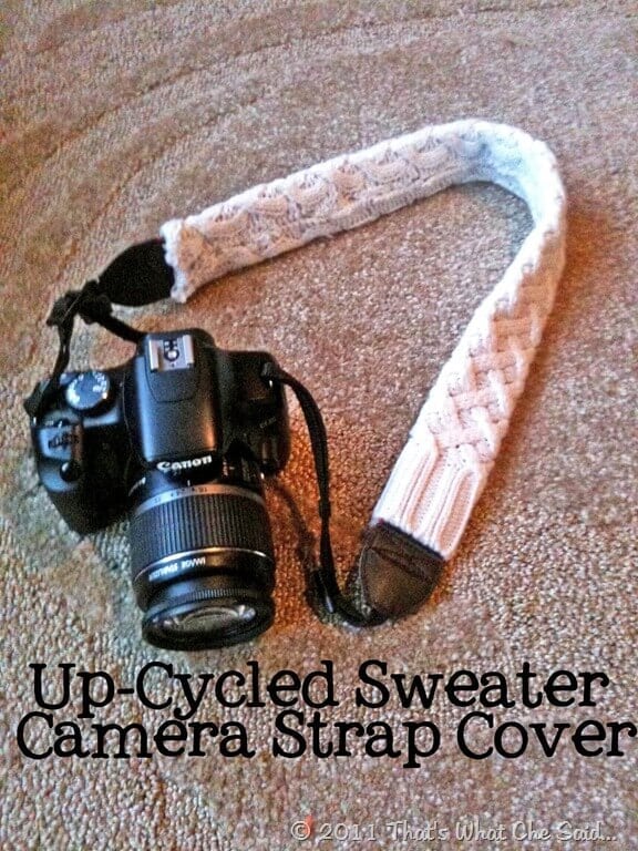 Camera Strap Cover made from an old sweater sleeve