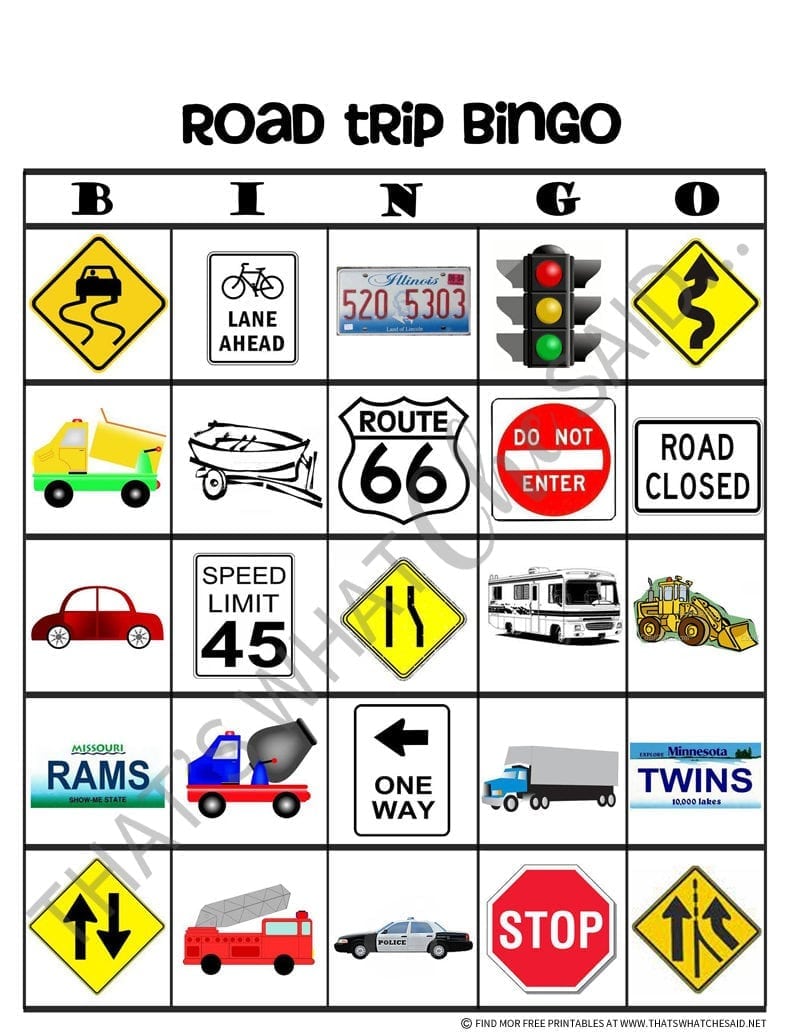 Road Trip Bingo Game Free Printable That S What Che Said