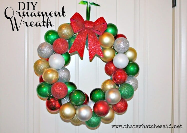 DIY Ornament wreath on white door