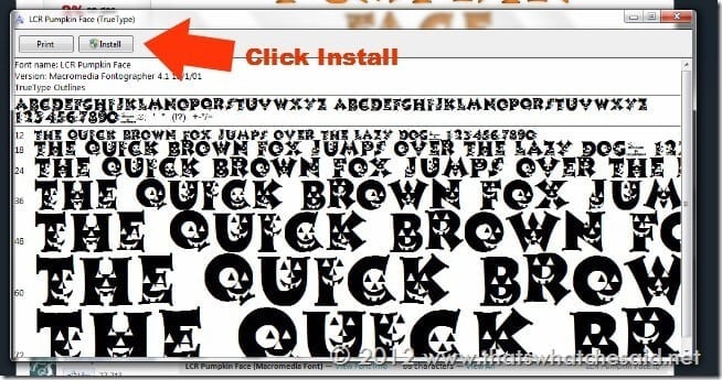 Click install on the to download the font