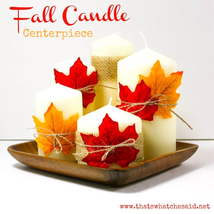 Easy Fall Candle Centerpiece Idea using Dollar Store Supplies