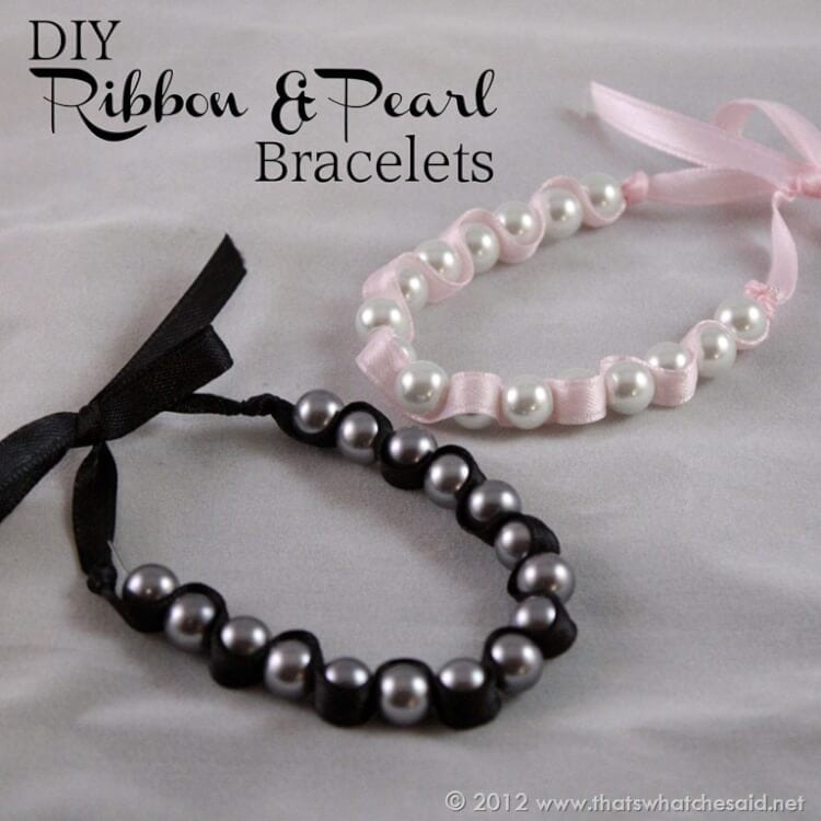 DIY Ribbon & Pearl Bracelets at thatswhatchesaid.com