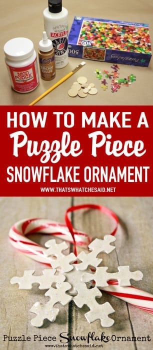 How to Make a Puzzle Piece Snowflake Ornament at www.thatswhatchesaid.com