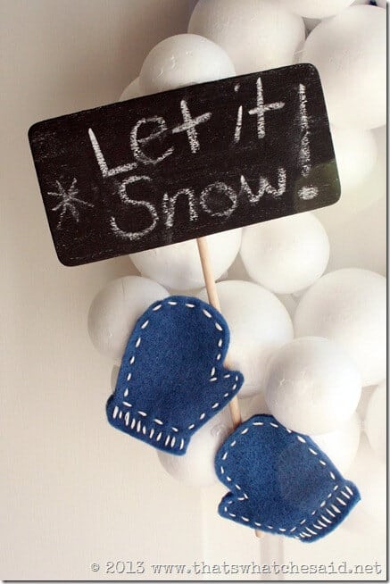 Let It Snow Detail on Snowball Wreath