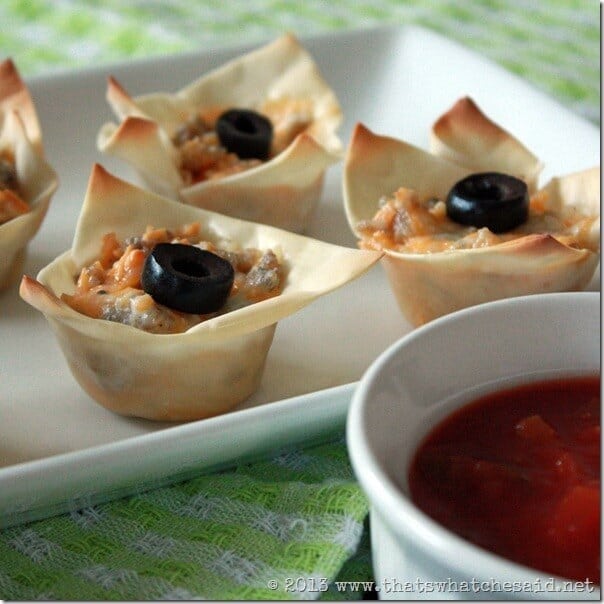 Sausage Wonton Cups Appetizer Recipe at thatswhatchesaid.com