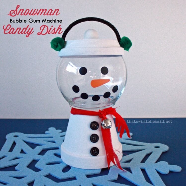 Clay Pot Snowman Candy Dish