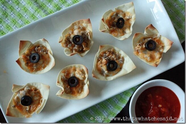 Wonton Appetizers from thatswhatchesaid.com.  So easy and delicious!