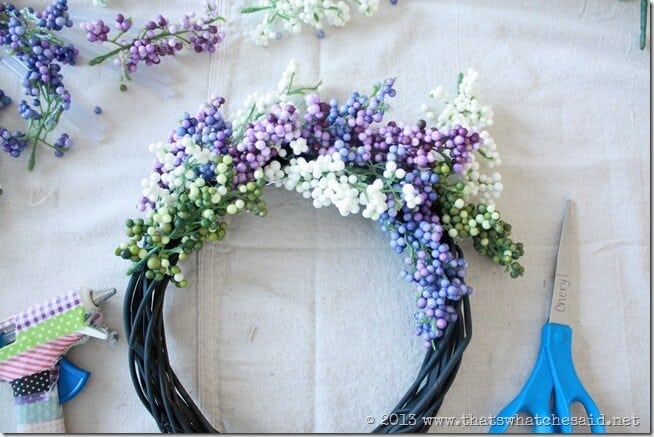 Hot Glue Sprigs onto Wreath