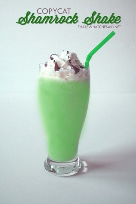 Green shamrock Shake in glass with straw
