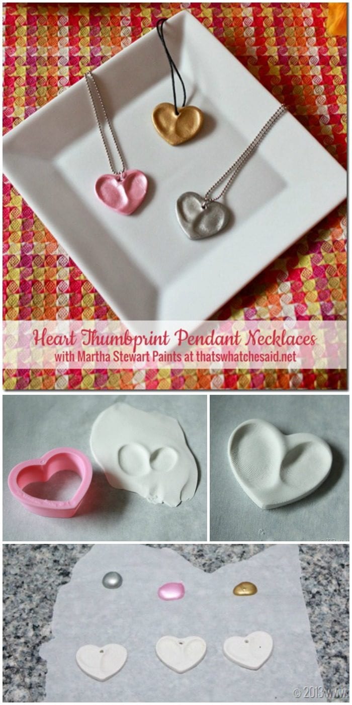 Use oven bake Clay to create one of a kind heart thumbprint keepsake necklaces