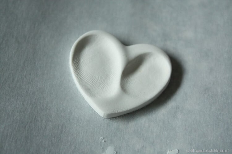 Polymer heart clay with 2 thumbprints