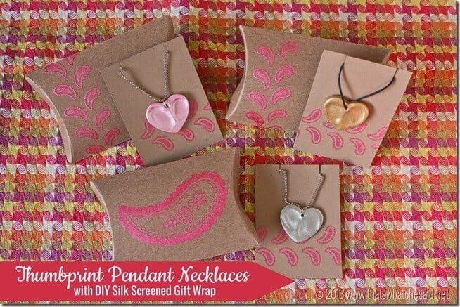 Thumbprint Heart Charm Necklaces with DIY Gift Wrap at thatswhatchesaid.net