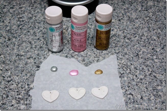 Getting ready to paint the oven baked clay charms. Using Martha Stewart Metallic Paints