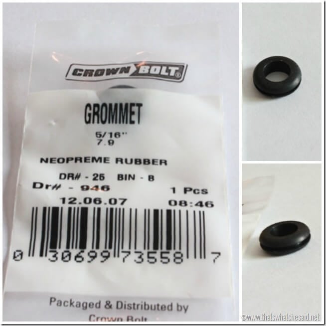 Rubber Grommet Collage. Shows sizing and picture of bag and what they look like. 