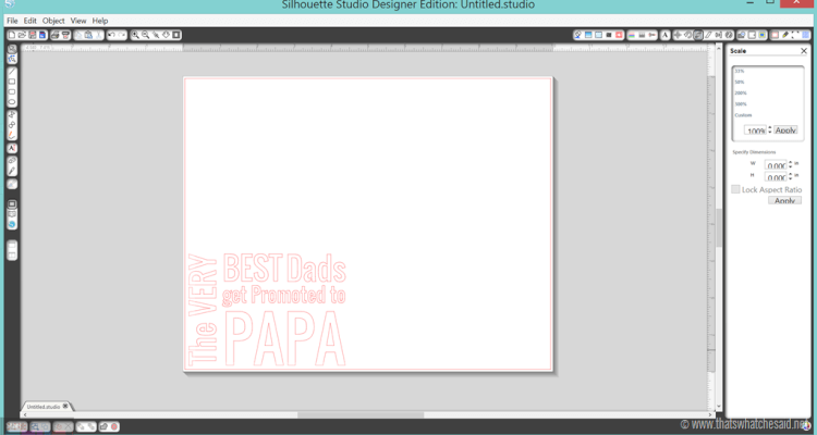 Screenshot of Silhouette Studio creating an etching template