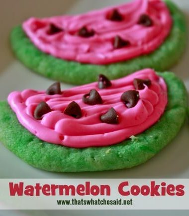 Super Easy Watermelon Cookies at www.thatswhatchesaid.com