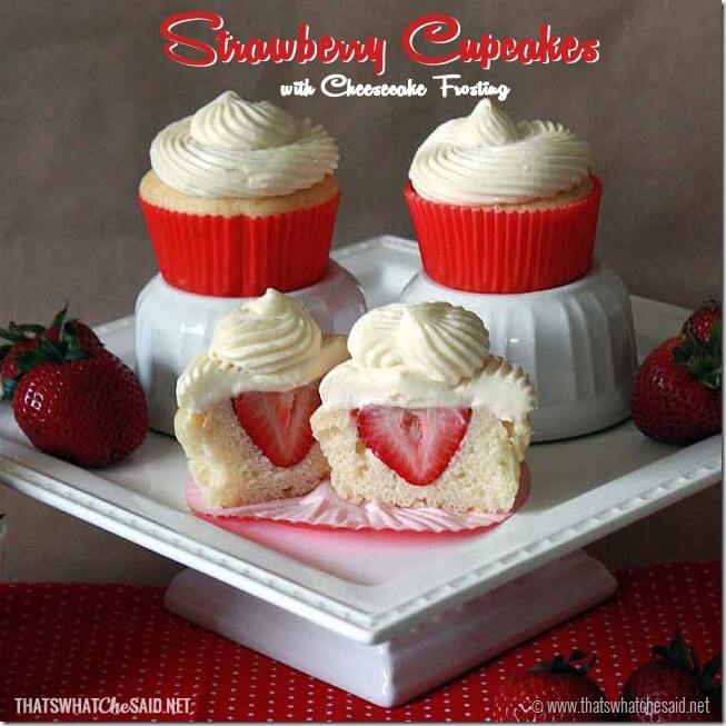 Strawberry Cupcakes with Cheesecake Frosting square