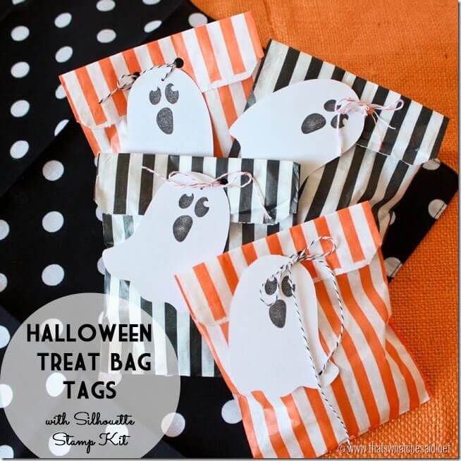 Halloween Treat Bags with Ghost Stamped Tags