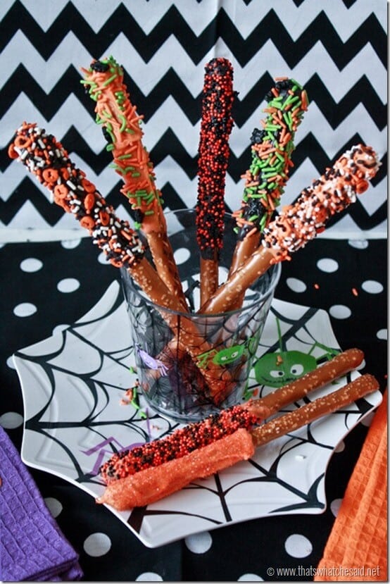 Halloween Pretzel Stick Treat Idea at thatswhatchesaid.net