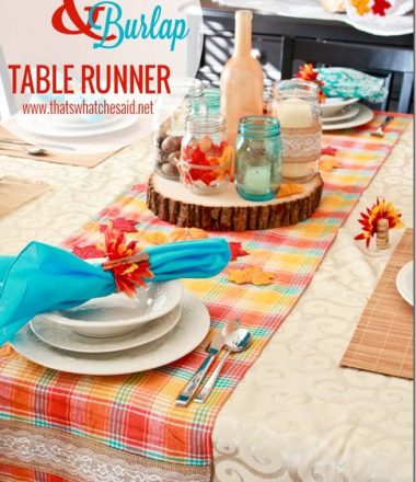 Plaid & Burlap Table Runner on Modern Rustic Thanksgiving Tablescape