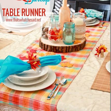 Plaid & Burlap Table Runner on Modern Rustic Thanksgiving Tablescape