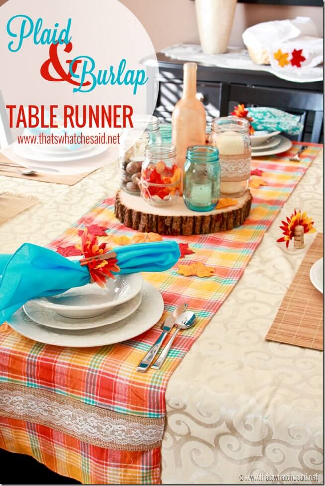 Plaid and Burlap Table Runner at thatswhatchesaid.com