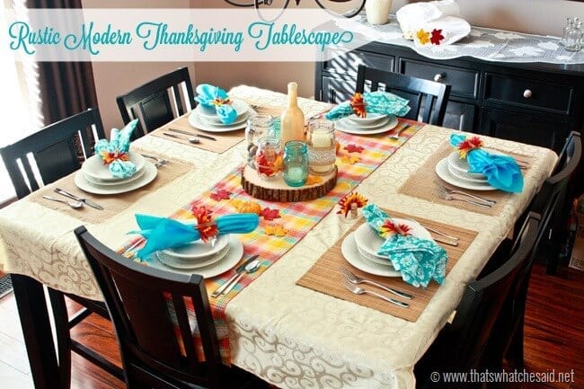 Modern Rustic Tablescape for Thanksgiving using modern colors and textures