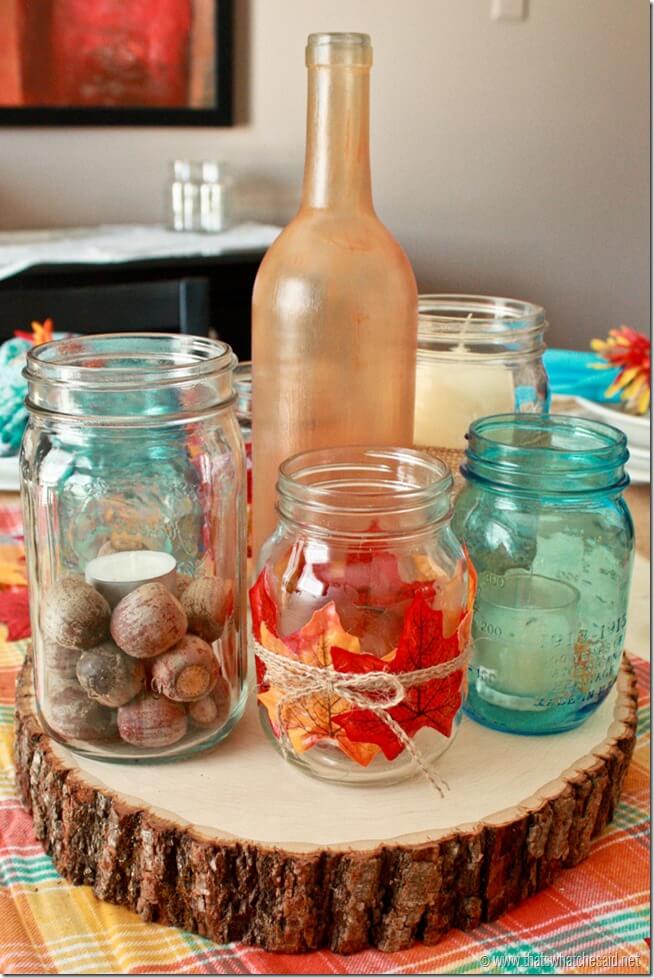 Rustic Wood & Mason Jar Centerpiece at thatswhatchesaid.com