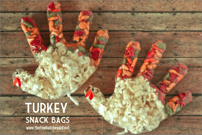Turkey Thanksgiving Snack Bags at thatswhatchesaid.net Thanksgiving Kids Activity