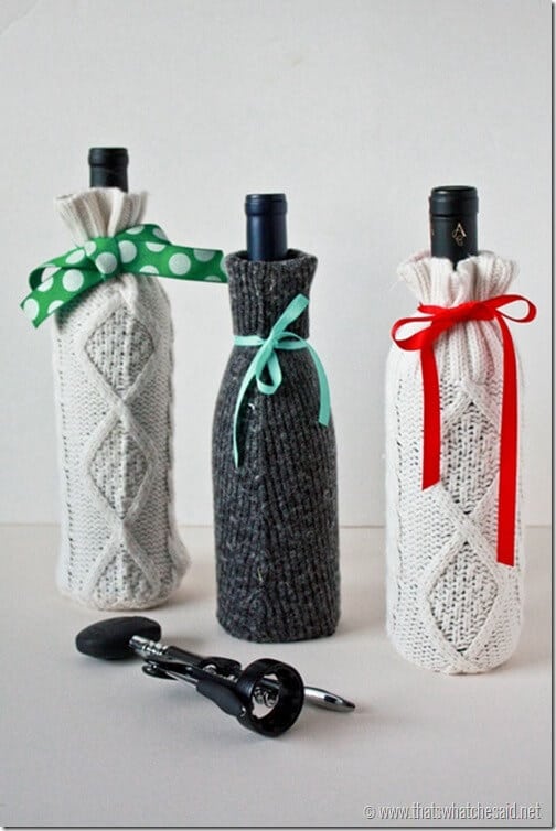 DIY Sweater Sleeve Gift Bag for wine at thatswhatchesaid.net