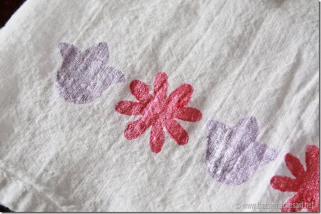 Painted Flowers Stenciled Tea Towel