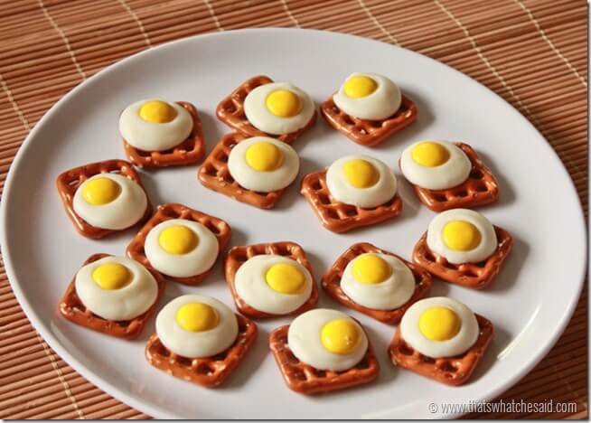 Chocolate Covered Pretzel Variation at thatswhatchesaid.com Eggs & Toast Pretzel Bites! So delicious and super fun!