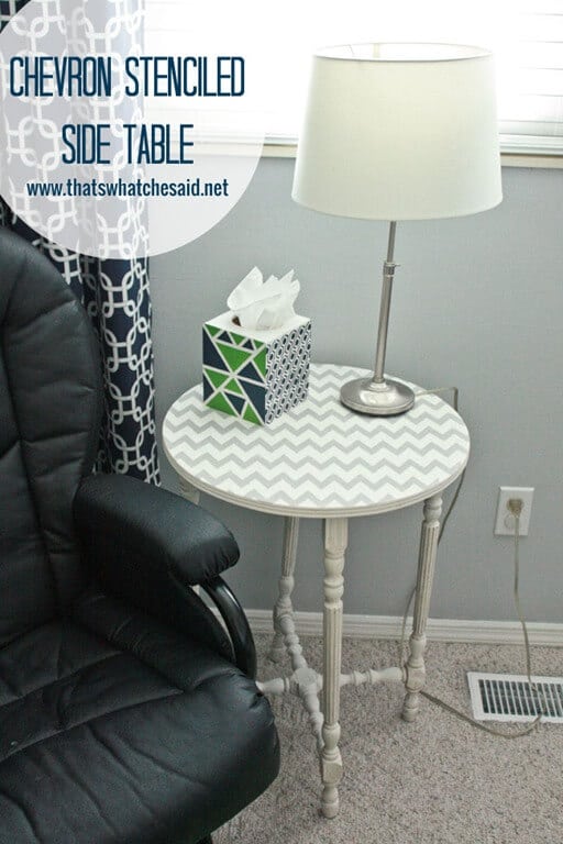 Chevron-Stenciled-Side-Table-at-thatswhatchesaid.net