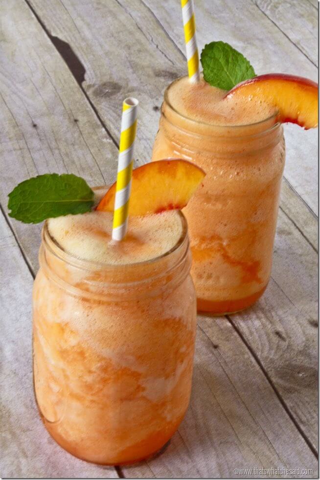 Peach Lemonade Slushes in mason jars