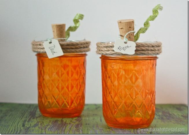 Thanksgiving Pumpkin Mason Jar Place Cards at thatswhatchesaid.net