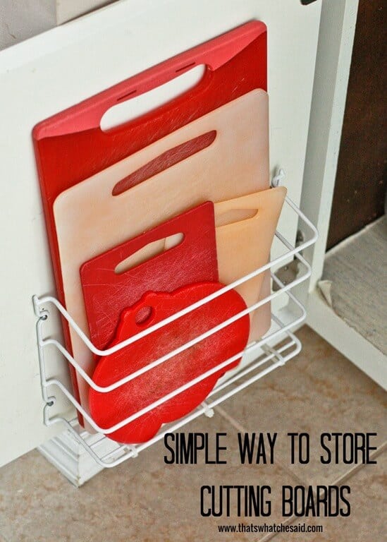 Inexpensive Cutting Board Storage for small spaces!