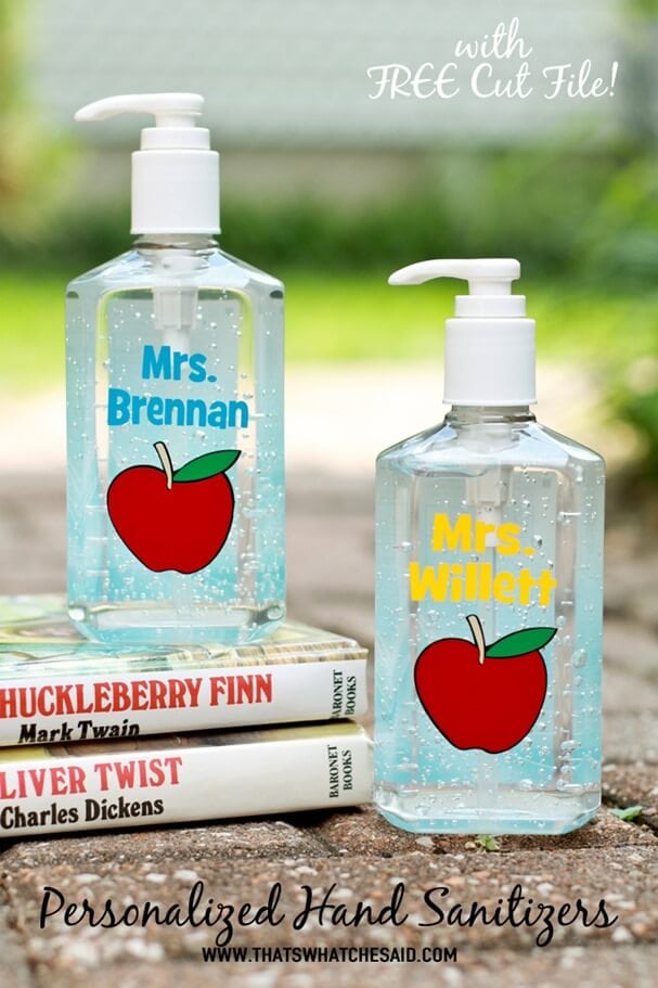 Personalized Hand Sanitizer Teacher Gift + Free Cut File at thatswhatchesaid.com