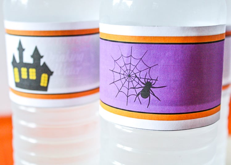 Spider and haunted house water bottle labels