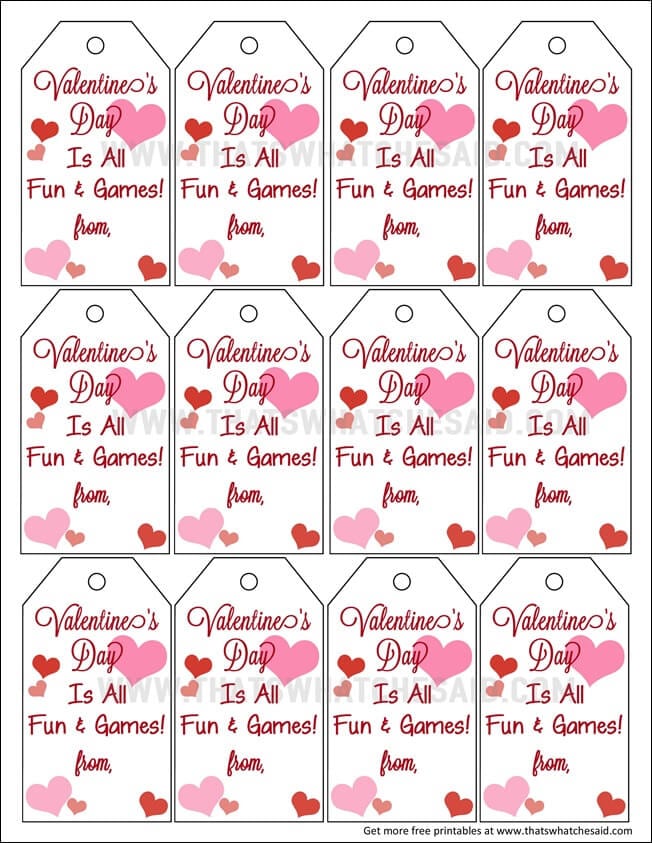 Fun & Games Valentine Free Printables at www.thatswhatchesaid.com