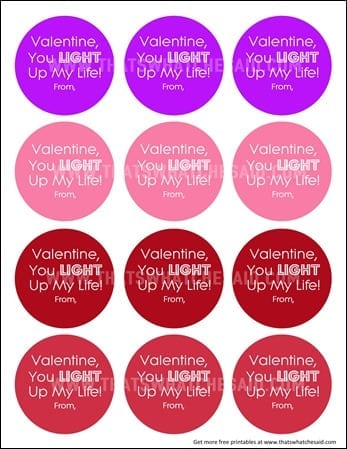 Light Up My Life Glow Stick Valentine Free Printable at www.thatswhatchesaid.com