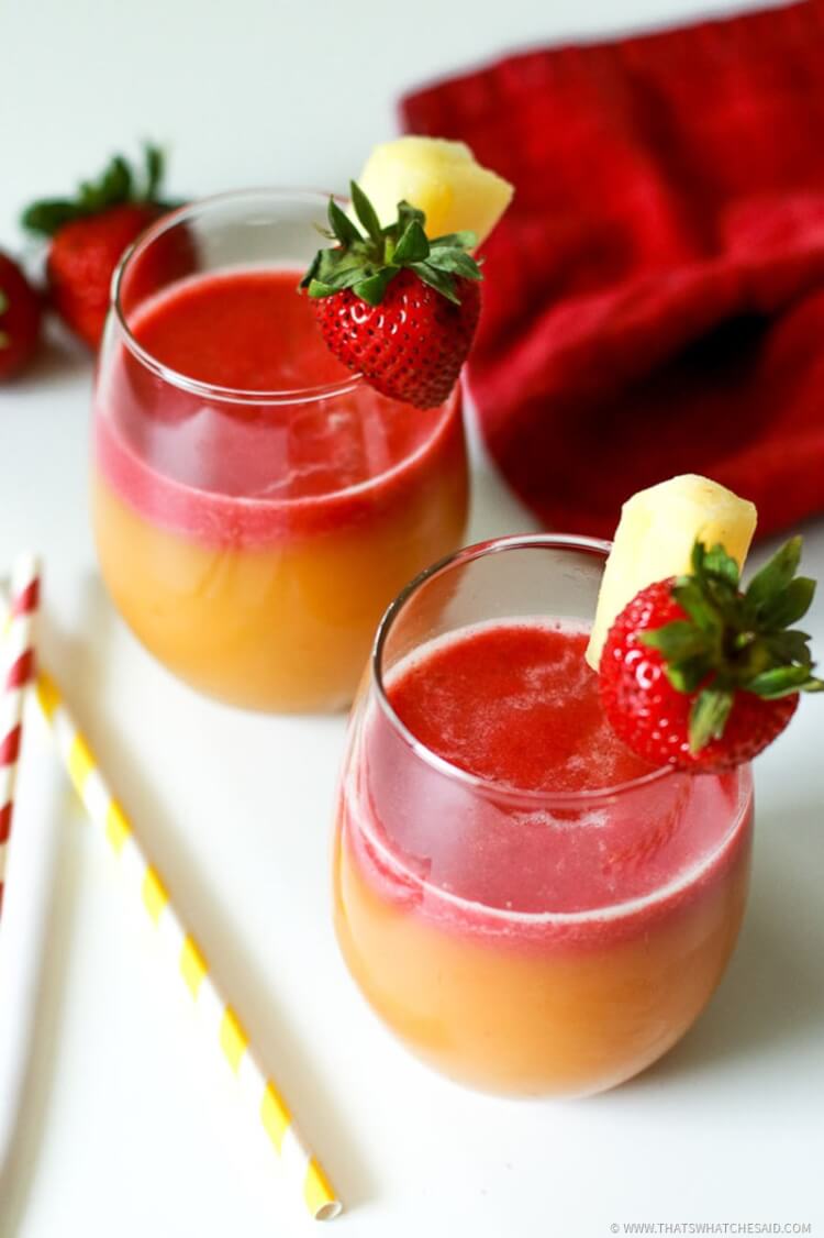 Whip up some Pineapple Strawberry Margaritas in minutes with this easy recipe.