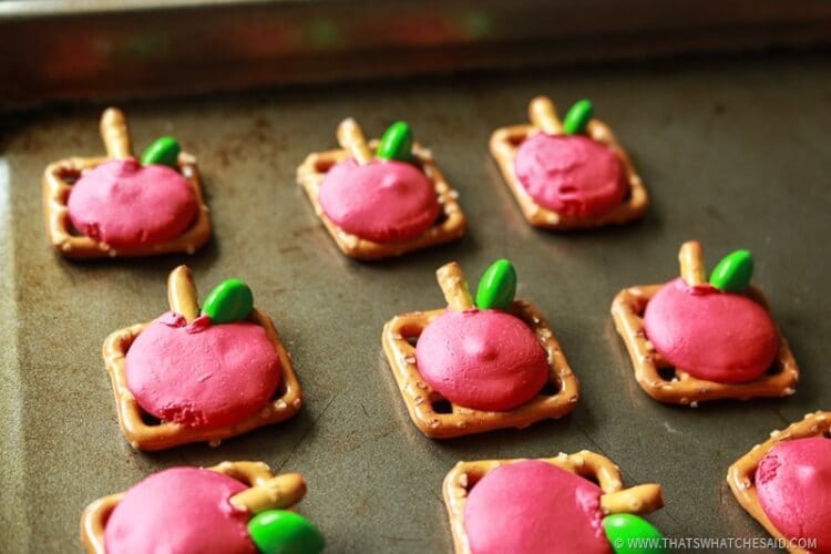 Apple Pretzel Bites with Added stem and leaf