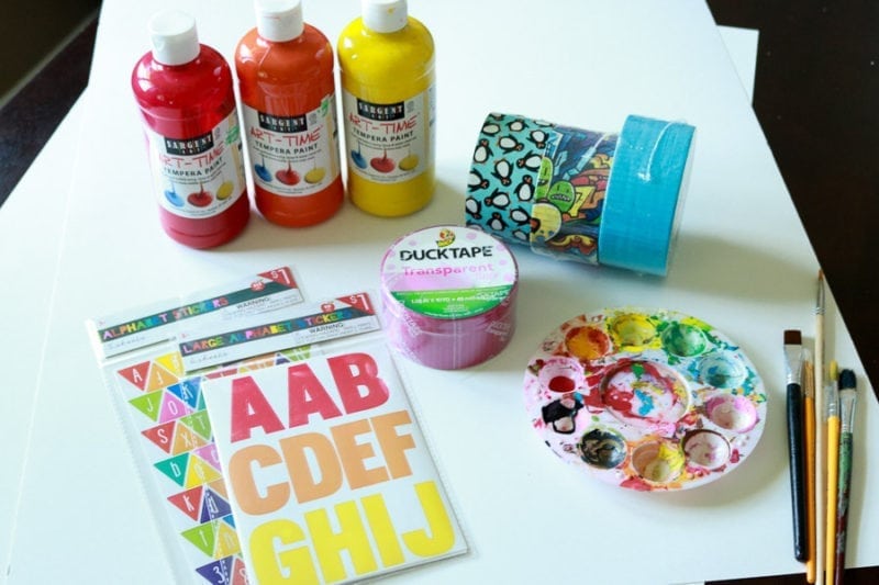 Artwork Keeper supplies - paint, paint brushes, duck tapes, stickers